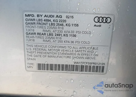 2015 Audi Q3 2.0T Premium Plus z USA, uszkodzony, nr VIN WA1EFCFS5FR012125